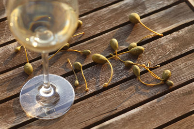 High angle view of drink on table