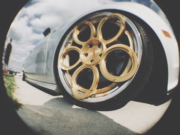 High angle view of vintage car on road