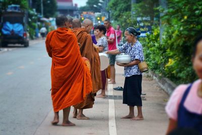 High angle view of people on street