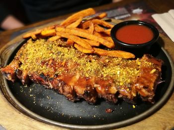 High angle view of food in plate