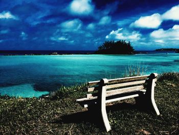 Scenic view of sea against cloudy sky