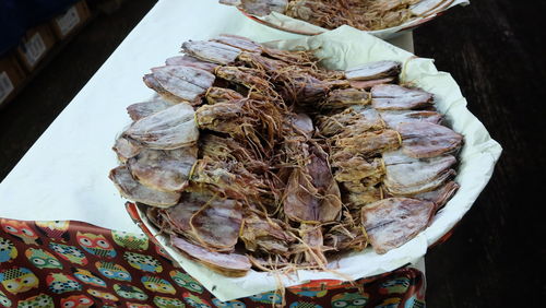 High angle view of fish for sale at market