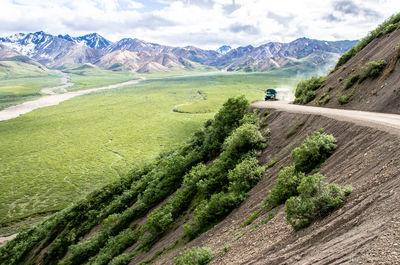 High angle view of a field