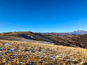 Scenic view of landscape against clear blue sky