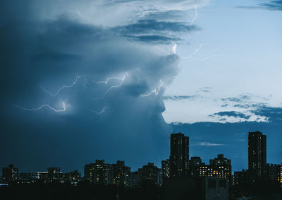 Aerial view of city at night