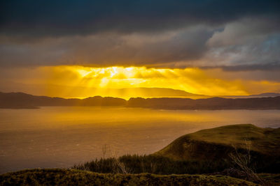 Scenic view of dramatic sky over land