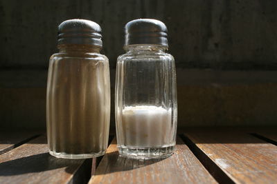 Close-up of beer glass on table