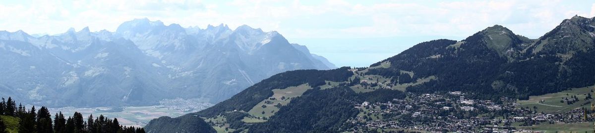 Panoramic view of majestic mountains against sky