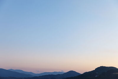 Scenic view of mountains against clear sky during sunset