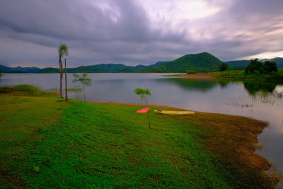 Scenic view of lake against sky