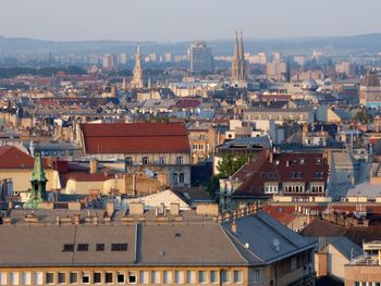 High angle view of townscape against sky