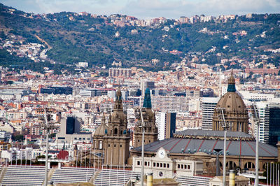 High angle view of buildings in city