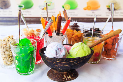 Close-up of dessert on table