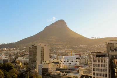 Cityscape against clear sky