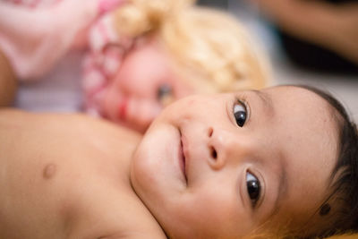 Close-up portrait of girl at home