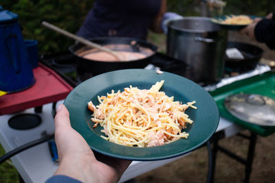 Cropped hand of man preparing food