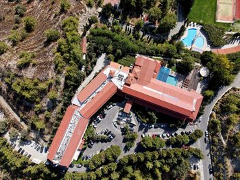 High angle view of buildings in city