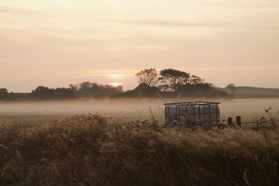 Scenic view of field against sky during sunset