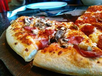 Close-up of pizza on table