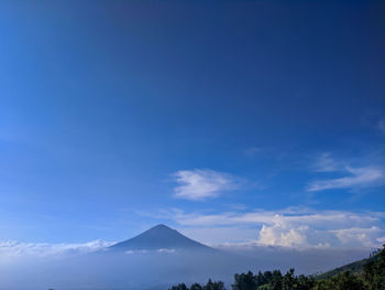 Scenic view of snowcapped mountains against blue sky