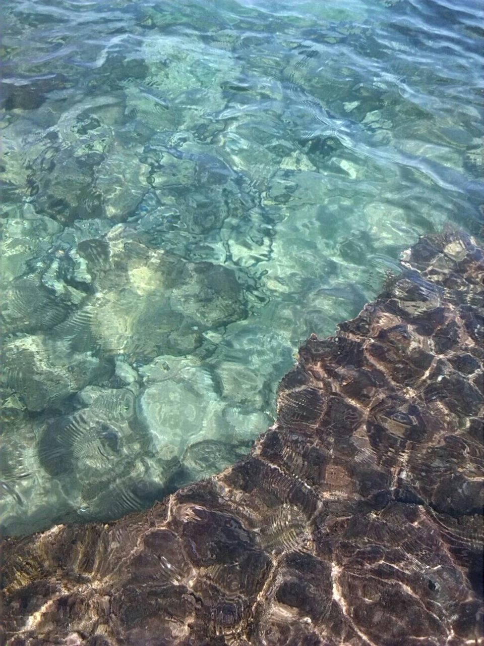 water, sea, high angle view, beach, shore, nature, tranquility, rock - object, beauty in nature, wave, surf, sand, rippled, sunlight, reflection, day, outdoors, scenics, tranquil scene, no people