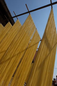 Low angle view of buildings against clear sky