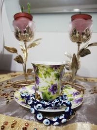 Close-up of drink served on table