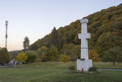 View of cross against clear sky