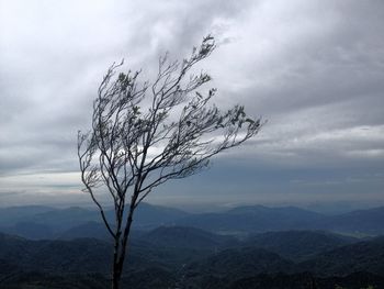 Scenic view of mountains against cloudy sky