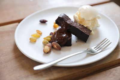 Close-up of dessert in plate on table