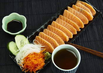 High angle view of sushi on tray