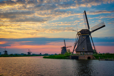 Windmills at kinderdijk in holland. netherlands