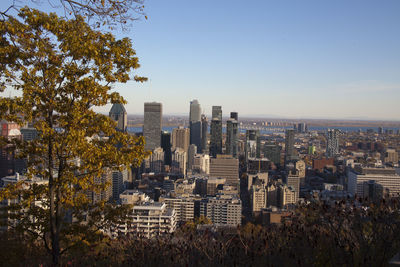 View of downtown montreal from mount royal chalet