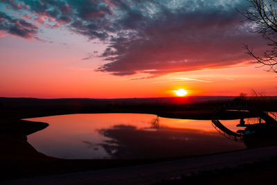 Scenic view of lake against sky during sunset