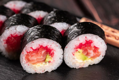 Close-up of sushi on table