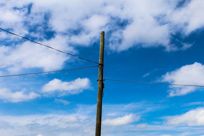 Low angle view of electricity pylon against sky