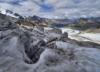 Scenic view of snowcapped mountains against sky