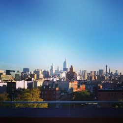 Cityscape against clear sky