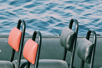 Close-up of empty seats in sea