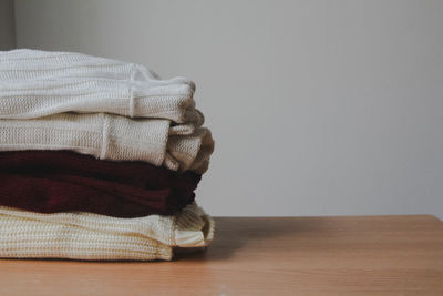 Close-up of towels on table