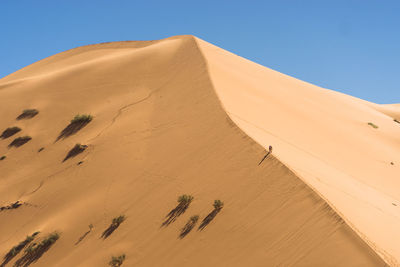 Scenic view of desert against clear blue sky