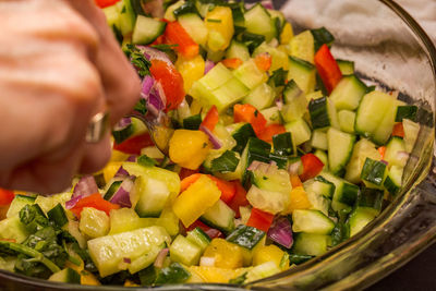 Close-up of chopped vegetables in bowl