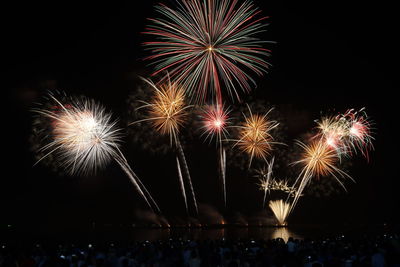 Low angle view of firework display at night