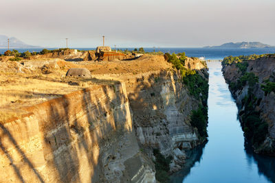 High angle view of castle on coast