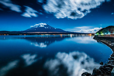 Scenic view of lake against blue sky