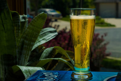 Close-up of beer on table