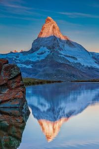 Reflection of mountain in lake against sky