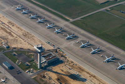 High angle view of airport runway