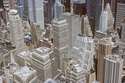 High angle view of modern buildings in city