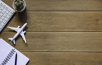 High angle view of airplane on table